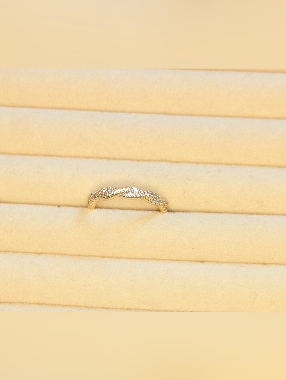 Delicate Twisted Pave Gold Plated Ring - Sparkling Womens Jewelry